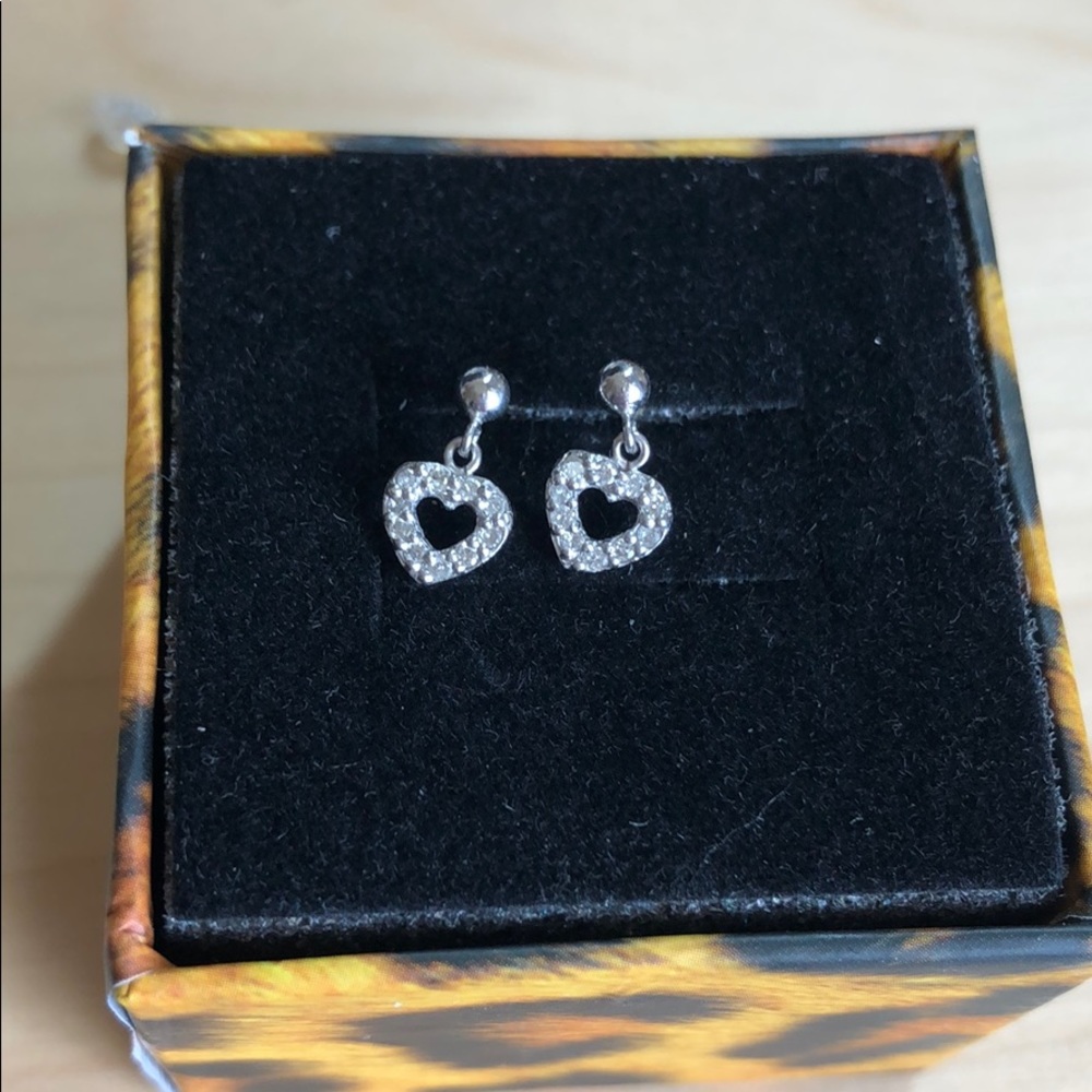 Solid 18k Diamond Heart Dangle Earrings - image 1